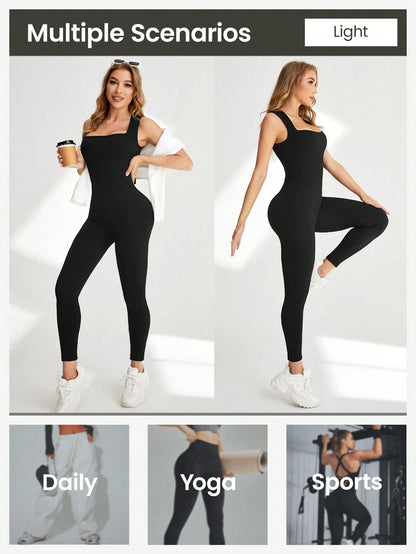 Sport Studio Ladies Solid Color Simple Daily Sports Jumpsuit