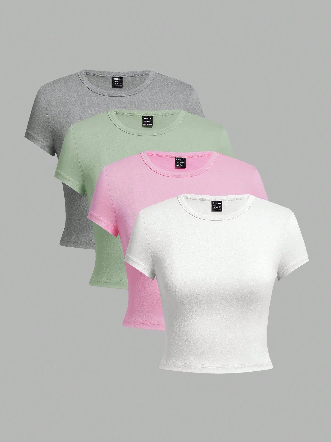 Ezwear 4Pcs/Set Casual Versatile round Neck Short Sleeve Fitted T-Shirts for Women, Suitable for Summer