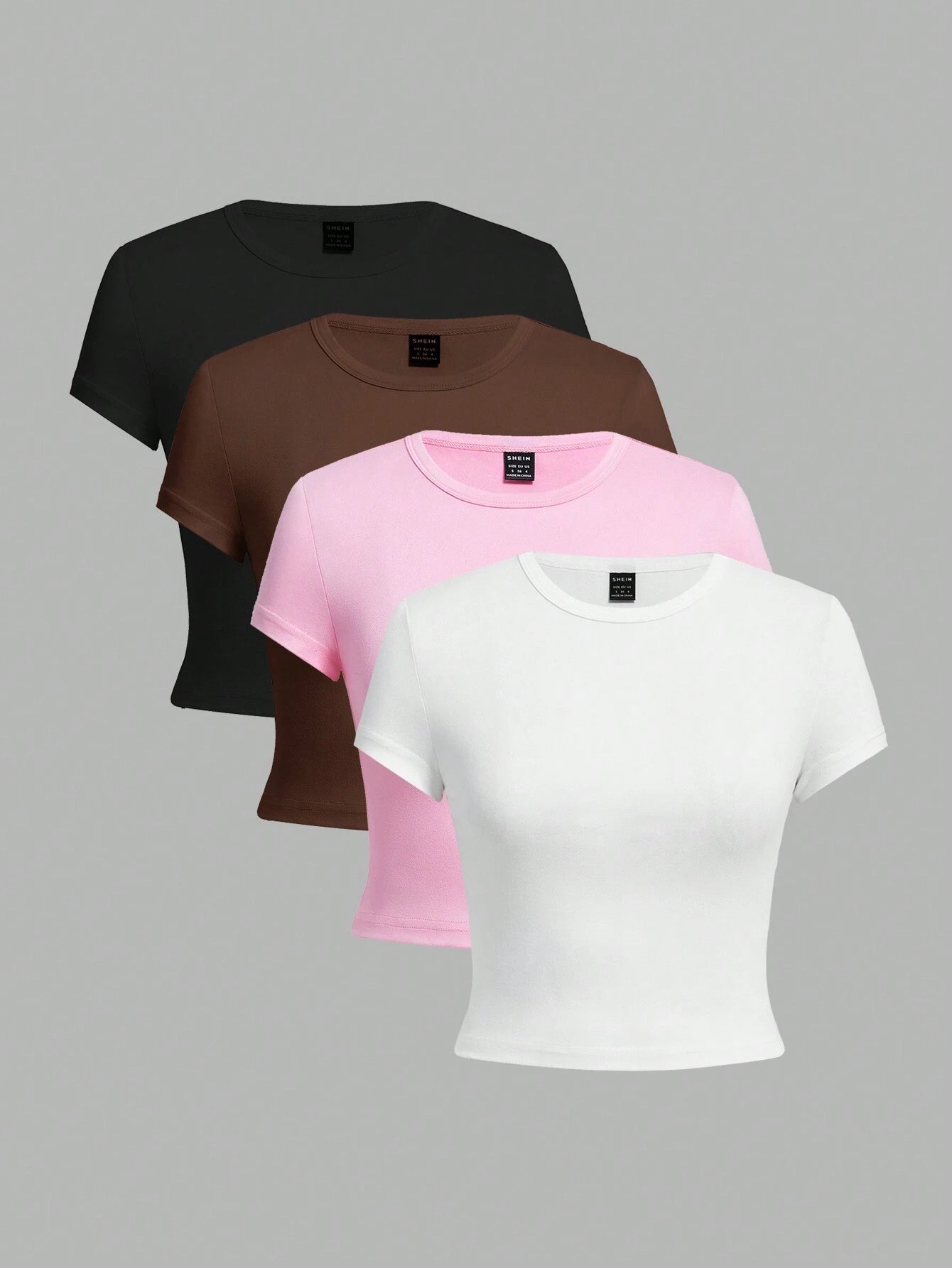 Ezwear 4Pcs/Set Casual Versatile round Neck Short Sleeve Fitted T-Shirts for Women, Suitable for Summer